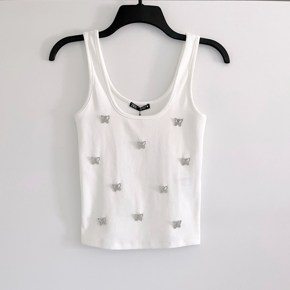 Zara Jewel White Tank Top